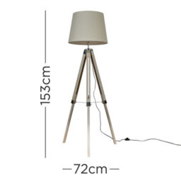 Valuelights Clipper Distressed Wood And Silver Chrome Tripod Floor Lamp With Beige Tapered Light Shade With 6W Led Gls Bulb - thumbnail 8