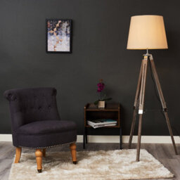 Valuelights Clipper Distressed Wood And Silver Chrome Tripod Floor Lamp With Beige Tapered Light Shade With 6W Led Gls Bulb - thumbnail 5