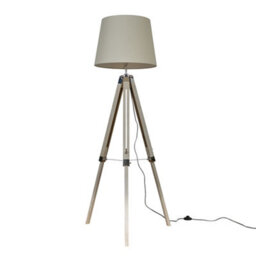 Valuelights Clipper Distressed Wood And Silver Chrome Tripod Floor Lamp With Beige Tapered Light Shade With 6W Led Gls Bulb