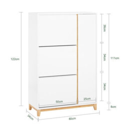 Sobuy Fsr189-Nw, Shoe Cabinet Shoe Storage Cupboard With 3 Flip-Drawers 1 Cupboard ,w80Xd34Xh122.1 - thumbnail 3
