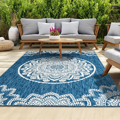 Homeart Outdoor Indoor Rug, Easy Clean, Uv Weather Resistant Rug For Patio, Gardenmandala Blue, Cream,200X290Cm - image 1