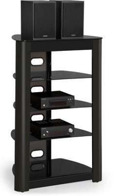 Centurion Supports Zinnia 5-Shelf Black Glass With Gloss Black Fascia Flat Screen Tv/hi-Fi/av Rack Glass Stand - image 1