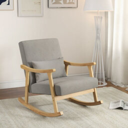 Costway Wooden Rocking Accent Chair Upholstered Rocker Armchair W/ Soft Lumbar Pillow - thumbnail 3