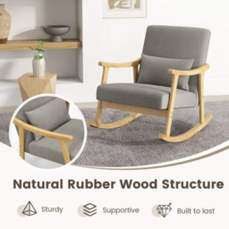 Costway Wooden Rocking Accent Chair Upholstered Rocker Armchair W/ Soft Lumbar Pillow - thumbnail 6