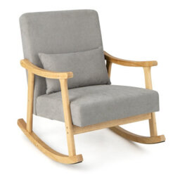 Costway Wooden Rocking Accent Chair Upholstered Rocker Armchair W/ Soft Lumbar Pillow - thumbnail 9