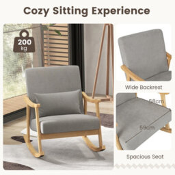 Costway Wooden Rocking Accent Chair Upholstered Rocker Armchair W/ Soft Lumbar Pillow - thumbnail 8