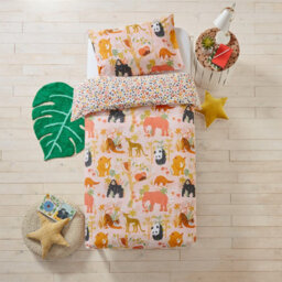 Little Furn. Endangered Kids Safari Animal 100% Cotton Duvet Cover Set, Toddler/junior, Pink