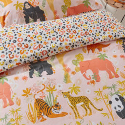Little Furn. Endangered Kids Safari Animal 100% Cotton Duvet Cover Set, Toddler/junior, Pink - thumbnail 3
