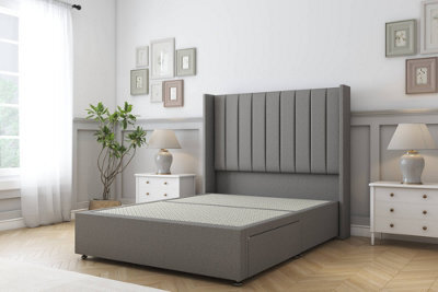 "Sloomy Falcon Pewter Dumfries Divan Bed Base No Drawers With 54"" Wingback Headboard 3' Single" - image 1