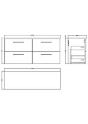 Balterley Bramshall Modern Bathroom 4 Soft Close Drawer Wall Hung Vanity Unit With Worktop, Satin Green, 1200 mm - thumbnail 2