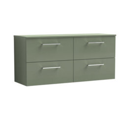 Balterley Bramshall Modern Bathroom 4 Soft Close Drawer Wall Hung Vanity Unit With Worktop, Satin Green, 1200 mm - thumbnail 1