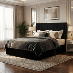 "Adore Designs Diamond Cut Bumper Plush Velvet Divan Bed, 50"" Headboard - 3Ft Single - Black - 2 Drawers Same Side" - thumbnail 1