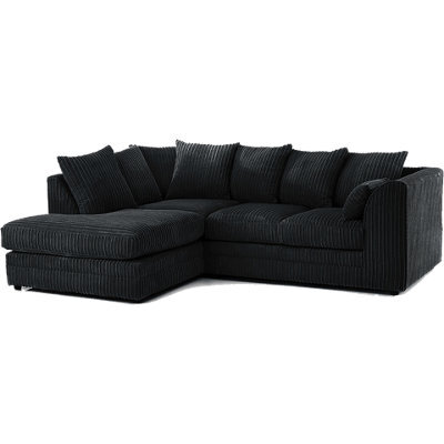 Darnall 4 Seater Sofa Left Hand Facing Jumbo Cord Corner Sofa With Modern Scatter Back Cushions - Black