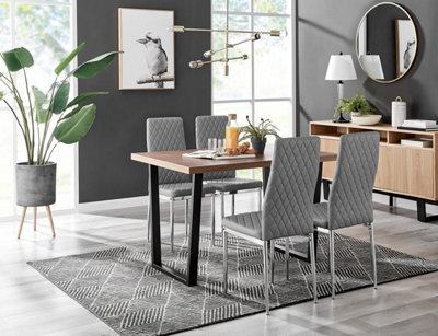 Furniturebox Uk Kylo Brown Wood Effect Dining Table & 4 Grey Milan Chrome Leg Chairs - image 1