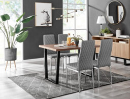 Furniturebox Uk Kylo Brown Wood Effect Dining Table & 4 Grey Milan Chrome Leg Chairs - thumbnail 1