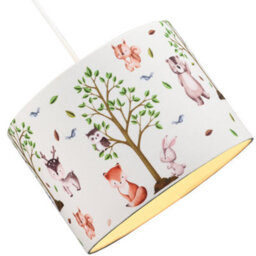 Happy Homewares Cute Woodland Animals Round Lamp Shade In Cotton Fabric - Foxes Owls Rabbits - thumbnail 2