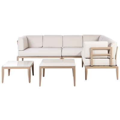 Beliani Garden Corner Sofa With Table 6 Seater Rima Iii Left Hand Modular Metal Light Beige - image 1