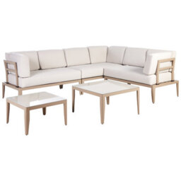 Beliani Garden Corner Sofa With Table 6 Seater Rima Iii Left Hand Modular Metal Light Beige - thumbnail 7