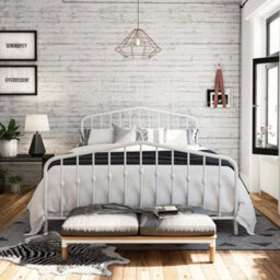 King Size Bed Frame Bedstead In White Metal - thumbnail 1