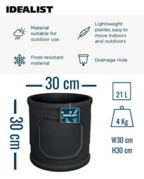 Idealist™ (Dia) 26Cm Plant Pot, Charcoal Grey Reinforced Stone Chelsea Planter, Cylinder Planter, Outdoor Plant Pot W30 H30 Cm - thumbnail 3
