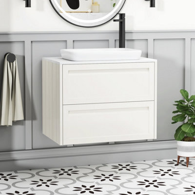 Royal Bathrooms Royal Bathroom Elmore 700mm Classic White Wall Mounted Countertop Bathroom Vanity Unit 2 Drawer With Qubix Basin - image 1