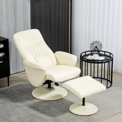 Homcom Pu Leather Armchair And Footrest Swivel Recliner W/ Ottoman Cream White - image 1