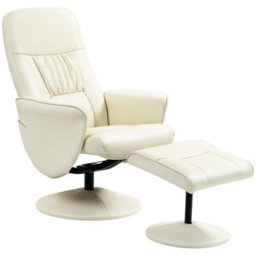Homcom Pu Leather Armchair And Footrest Swivel Recliner W/ Ottoman Cream White - thumbnail 2