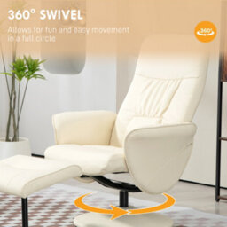 Homcom Pu Leather Armchair And Footrest Swivel Recliner W/ Ottoman Cream White - thumbnail 5