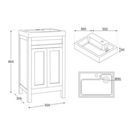 Homestylestore 502mm Black Grey Floorstanding Bathroom Vanity Unit And Aged Bronze Round Handles - thumbnail 2