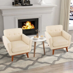 Contemporary Accent Chair Upholstered Linen Fabric Armchair - thumbnail 5