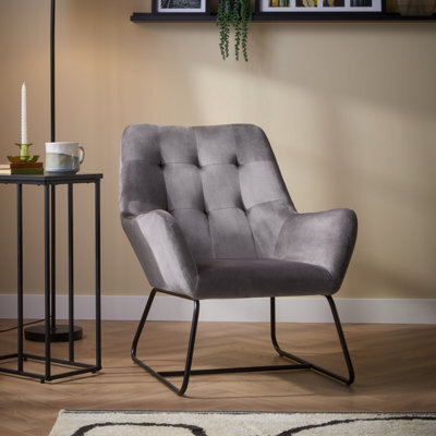 Turio Grey Velvet Effect Relaxer Chair (H)800mm (W)650mm (D)815mm - image 1
