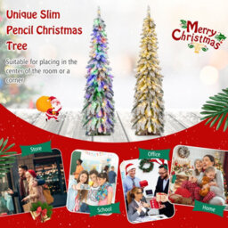 Costway 5 Ft Pre-Lit Artificial Christmas Tree Snow-Flocked Slim Pencil Christmas Tree - thumbnail 9