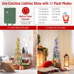 Costway 5 Ft Pre-Lit Artificial Christmas Tree Snow-Flocked Slim Pencil Christmas Tree - thumbnail 6