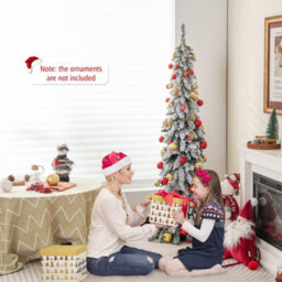 Costway 5 Ft Pre-Lit Artificial Christmas Tree Snow-Flocked Slim Pencil Christmas Tree - thumbnail 4