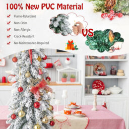 Costway 5 Ft Pre-Lit Artificial Christmas Tree Snow-Flocked Slim Pencil Christmas Tree - thumbnail 7