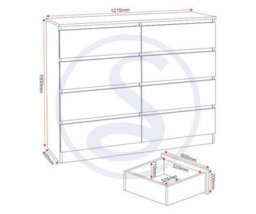 Seconique Malvern 8 Drawer Chest In Beige Urban Snow Finish Recessed Handles - thumbnail 3