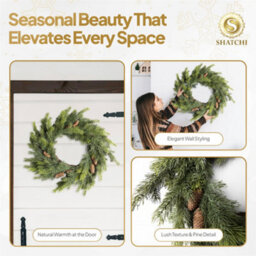 Shatchi Fir Wreath 60Cm Pe Material Artificial Touch Christmas Wreath For Home - thumbnail 7