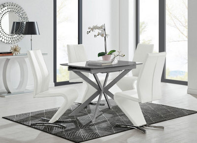 Furniturebox Uk Lira 100Cm Grey Metal Extending Dining Table & 4 White Willow Chairs - image 1