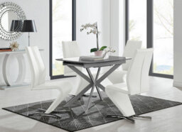Furniturebox Uk Lira 100Cm Grey Metal Extending Dining Table & 4 White Willow Chairs - thumbnail 1