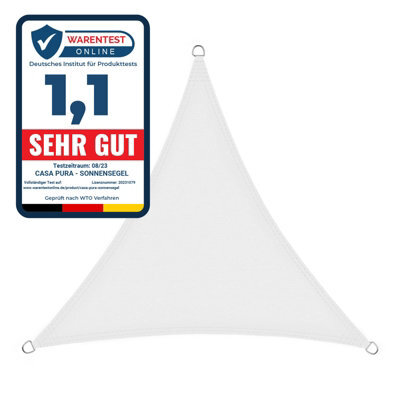 Floordirekt Casa Pura Triangular Polyester Sun Shade Sail Uv Weatherproof Water Repellent Garden Balcony White 3.6 X 3.6 X 5.1 M - image 1