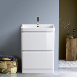 Rinse Bathrooms 600mm Free Standing Basin Vanity Cabinet Unit Bathroom Soft Close Drawers Storage Furniture Gloss White - thumbnail 1