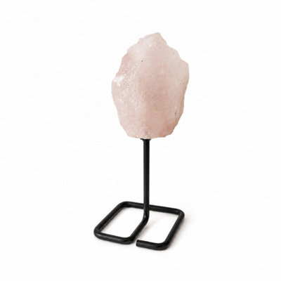 Rose Quartz Mineral Specimen On Metal Stand Natural Crystal Display Piece - image 1
