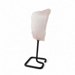 Rose Quartz Mineral Specimen On Metal Stand Natural Crystal Display Piece - thumbnail 2