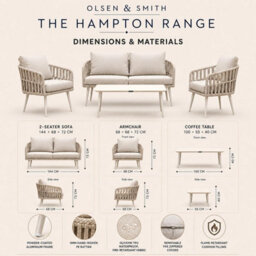 Olsen & Smith Hampton 4 Seater 5 Pcs Outdoor Garden Sofa Set 2 Seat Sofa, 2 Armchairs & Table Rust-Resistant Aluminium Frame - thumbnail 2