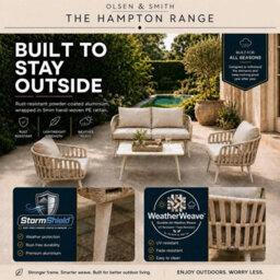Olsen & Smith Hampton 4 Seater 5 Pcs Outdoor Garden Sofa Set 2 Seat Sofa, 2 Armchairs & Table Rust-Resistant Aluminium Frame - thumbnail 5