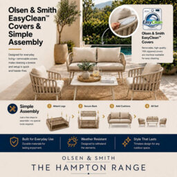 Olsen & Smith Hampton 4 Seater 5 Pcs Outdoor Garden Sofa Set 2 Seat Sofa, 2 Armchairs & Table Rust-Resistant Aluminium Frame - thumbnail 4