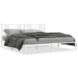 Berkfield Metal Bed Frame Without Mattress With Headboard White 200X200Cm - thumbnail 2