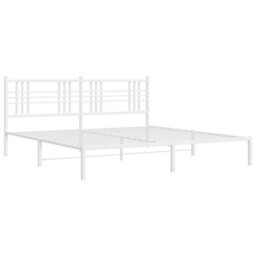 Berkfield Metal Bed Frame Without Mattress With Headboard White 200X200Cm - thumbnail 3