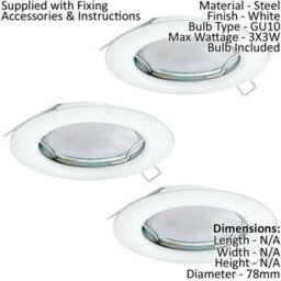 Flush And Recessed Ceiling Downlights - 2 Pack And 3 Pack In White Steel With Gu10 Bulbs - thumbnail 2