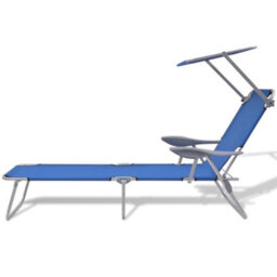 Berkfield Sun Lounger With Canopy Steel Blue - thumbnail 2